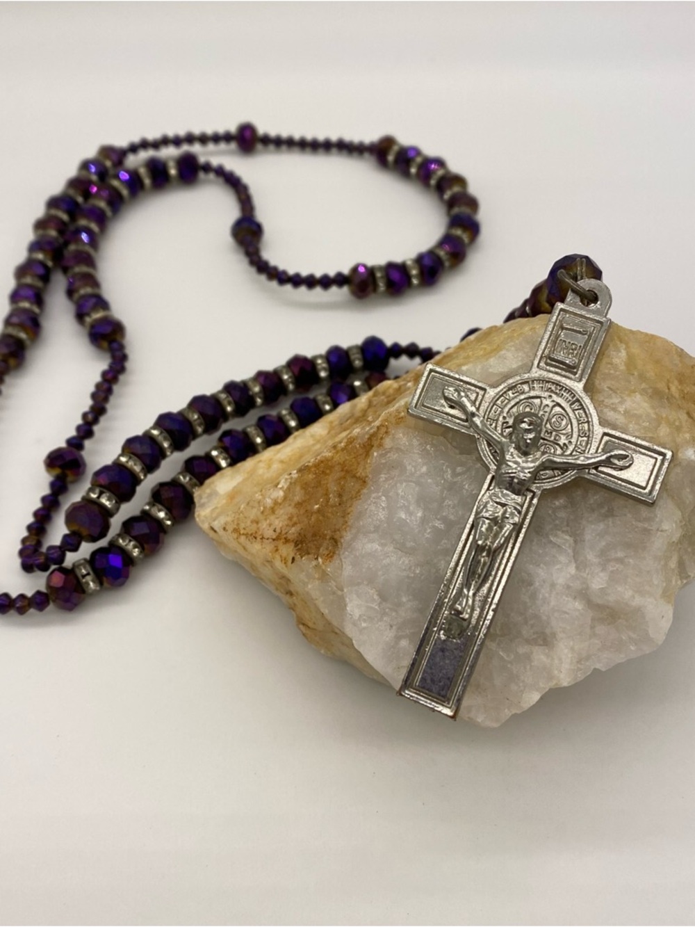 Rosary with Faceted Purple Beads and Crucifix